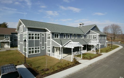 Commercial office building with blue siding